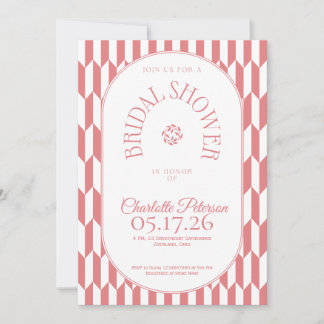 Retro stripe soft pink typography Bridal Shower Invitation