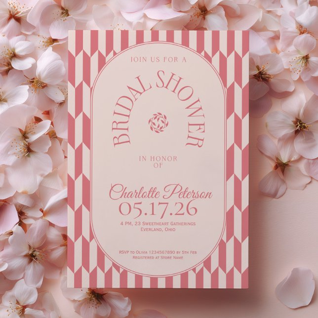 Retro stripe soft pink typography Bridal Shower Invitation (Creator Uploaded)