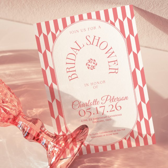 Retro stripe soft pink typography Bridal Shower Invitation (Creator Uploaded)