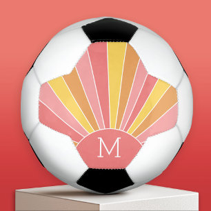 Retro stripe sunrise - pastel coral pink monogram soccer ball