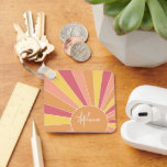 Retro stripe sunrise - pastel rainbow script name key ring<br><div class="desc">A colourful,  retro stripe sunrise design with a pastel colours. The stripes are pastels - red,  orange,  yellow and a light blue. Add your name or monogram to make this a personal keychain that will stand out amongst your friends. The name is a trendy script in white.</div>