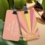 Retro stripe sunrise - pastel rainbow script name luggage tag<br><div class="desc">A colourful,  retro stripe sunrise design with a pastel colours. The stripes are pastels - red,  orange,  yellow and a light blue. Add your name or monogram to make this a personal luggage tag that will stand out amongst your friends. The name is a trendy script in white.</div>