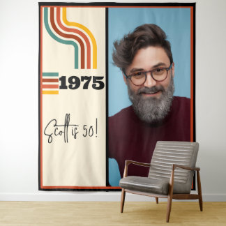 Retro Stripe Vintage 1975 Photo Tapestry Orange