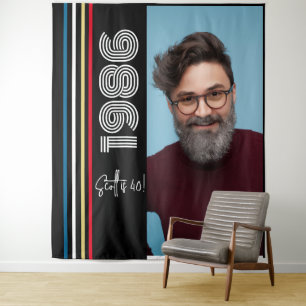 Retro Stripe Vintage 1986 40th Birthday  Photo Tapestry