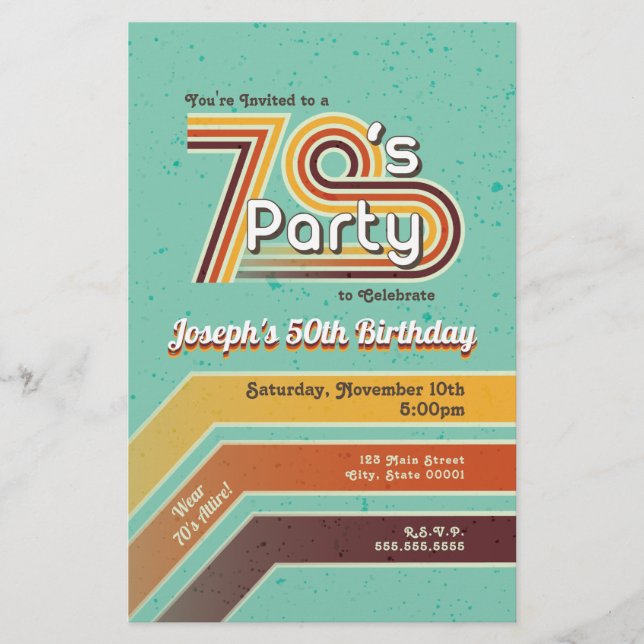 Retro Striped 70's Party Invitation Flyer (Front)