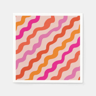 Retro Striped Abstract Waves Pink Red Orange Napkin