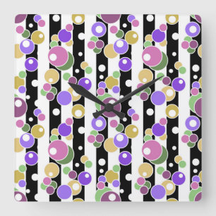 Retro, striped and polka dots square wall clock