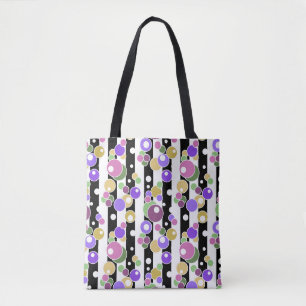 Retro, striped and polka dots tote bag