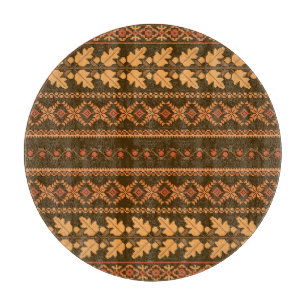 Retro Striped Autumn Cross-Stitch Cutting Board