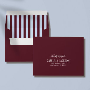 Retro Striped Blue and Burgundy Wedding RSVP Card Envelope