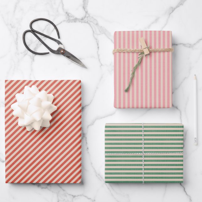 Retro striped boho wrapping paper for Christmas (Front)