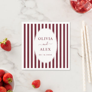 Retro Striped Burgundy Personalised Wedding Napkin