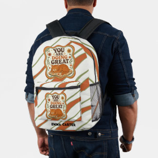 Retro Striped Cat Motivation Backpack