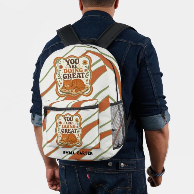 Retro Striped Cat Motivation Backpack (Insitu (Model))