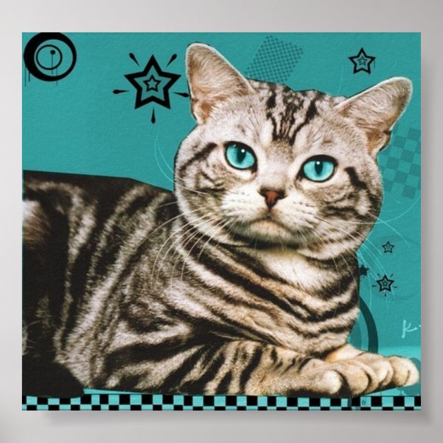 retro striped cat poster (Front)