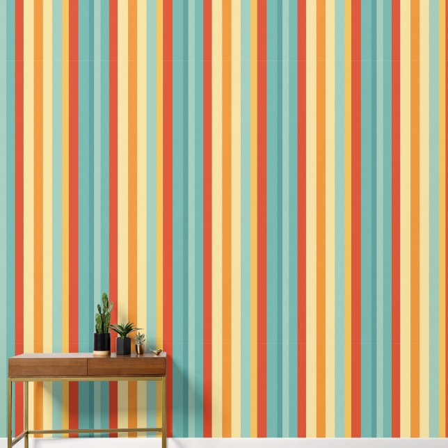 Retro striped colour pattern wallpaper (Hallway)