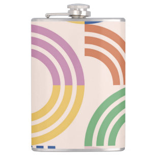 Retro Striped Curves Geometric Background Hip Flask