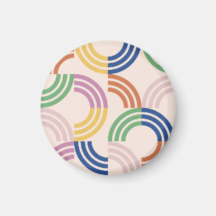 Retro Striped Curves Geometric Background Magnet