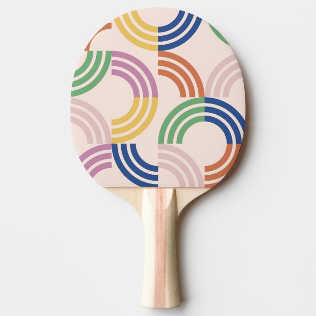 Retro Striped Curves Geometric Background Ping Pong Paddle (Front)