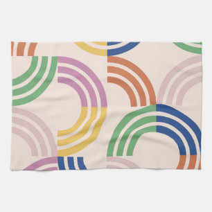 Retro Striped Curves Geometric Background Tea Towel