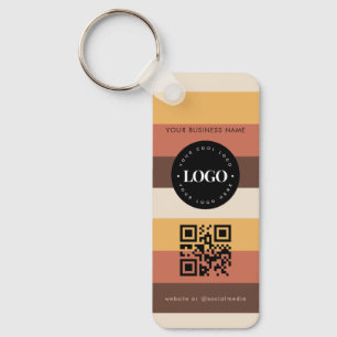 Retro Striped Custom Business Logo Qr Code Scan Key Ring