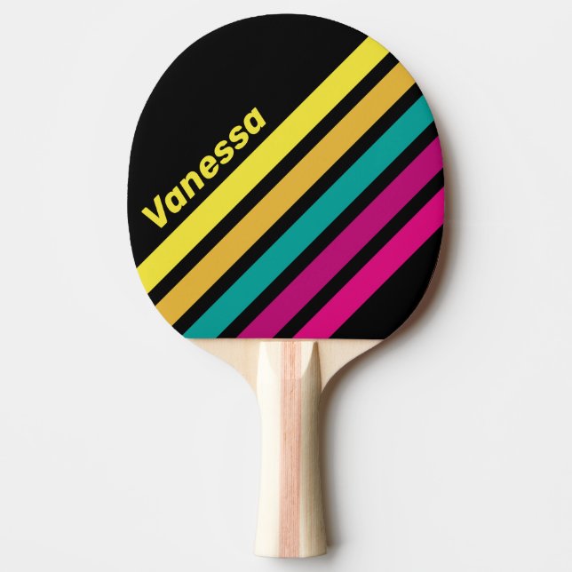 Retro Striped Dark 80s Angled Striping with Name Ping Pong Paddle (Front)