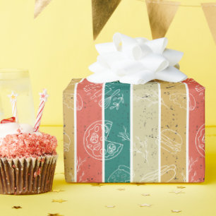 Retro Striped Fast Food Pattern Wrapping Paper
