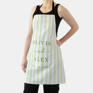 Retro Striped Green Personalised Wedding Apron