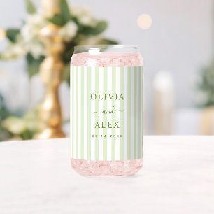 Retro Striped Green Personalised Wedding Can Glass