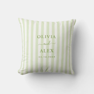 Retro Striped Green Personalised Wedding Cushion