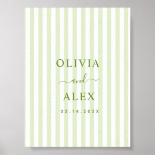 Retro Striped Green Personalised Wedding  Poster