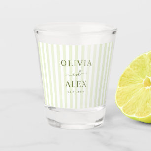 Retro Striped Green Personalised Wedding Shot Glass