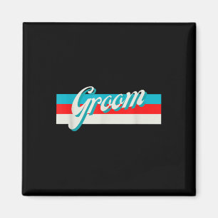 Retro Striped Groom Groomsmen Engaged Wedding Brid Magnet