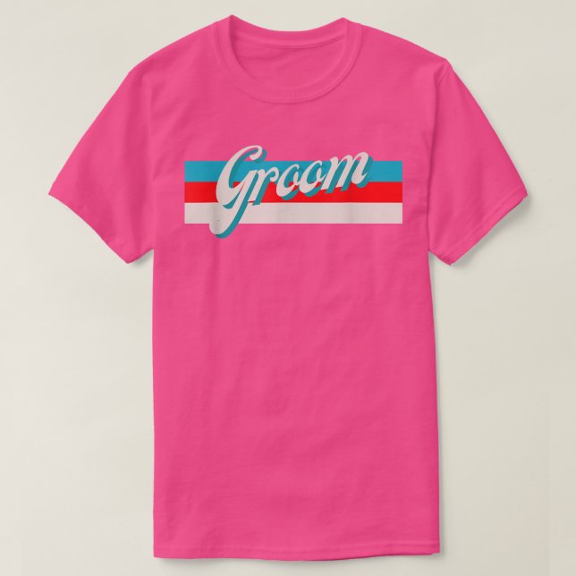 Retro Striped Groom Groomsmen Engaged Wedding Brid T-Shirt (Design Front)