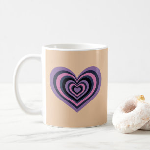 Retro Striped Heart Mug - Purple on Beige