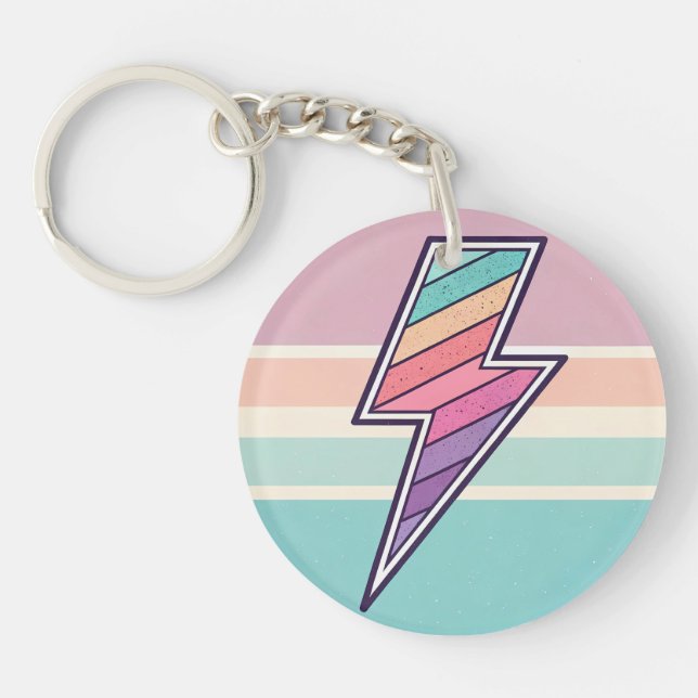 Retro Striped Lightning Bolt Key Ring (Front)