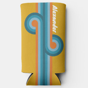 Retro Striped Loop with Name Seltzer Can Cooler