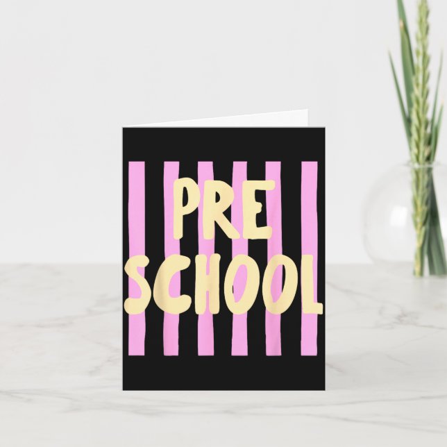 Retro striped pre k back to school preschool card (Front)