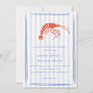 Retro Striped Red Blue Lobster Coastal Vow Renewal Invitation