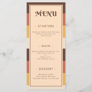 Retro Striped Seventies 60s 70s Groovy Wedding Menu