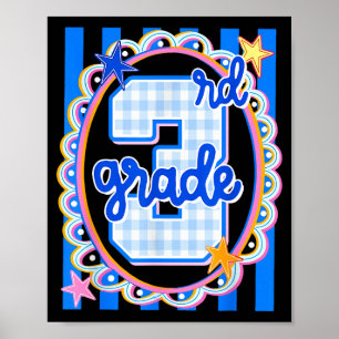 Retro striped third grade teacher 3rd grade back poster