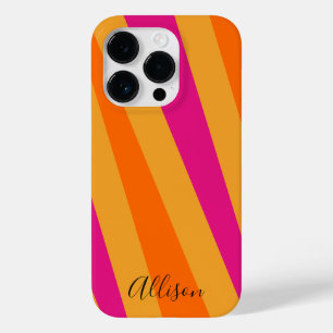 Retro stripes 70s 80s Pink Orange Mustard Groovy Case-Mate iPhone 14 Pro Case