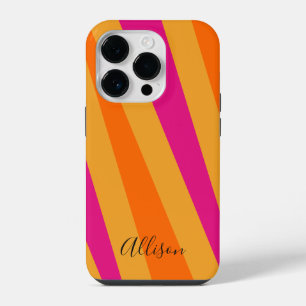 Retro stripes 70s 80s Pink Orange Mustard Groovy iPhone 14 Pro Case