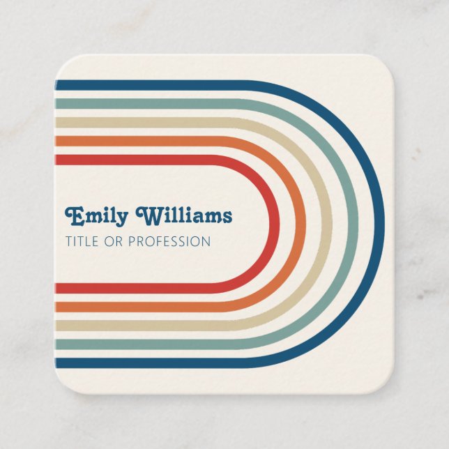 Retro Stripes 70s 80s Square Business Card (Front)