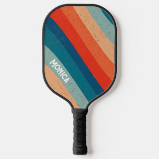 Retro Stripes 70s Vintage Script Minimalist Name Pickleball Paddle