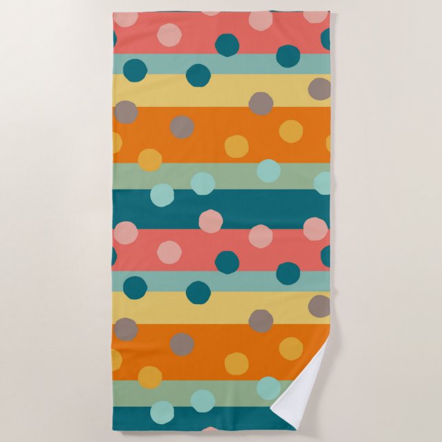 Retro Stripes and Dots  Beach Towel (Front)