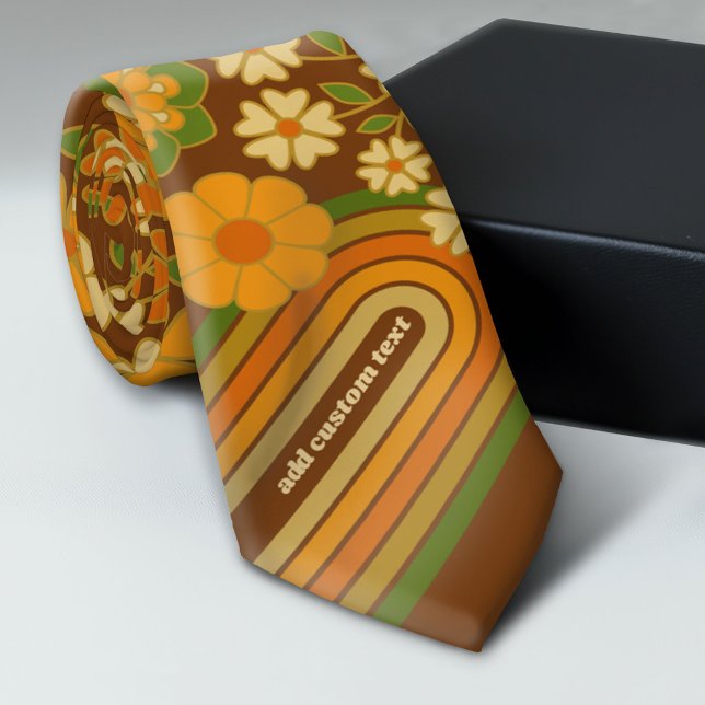 Retro Stripes and Funky Flowers with Custom Name Tie (Custom Photo Collage Tie - Create Your Own Look)