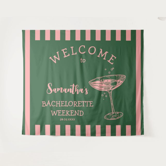 Retro Stripes Bachelorette Party Backdrop Cocktail Tapestry (Front (Horizontal))