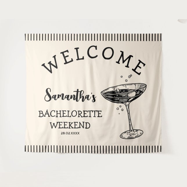 Retro Stripes Bachelorette Party Backdrop Cocktail Tapestry (Front (Horizontal))