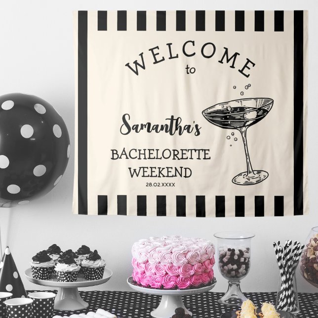Retro Stripes Bachelorette Party Backdrop Cocktail Tapestry (Retro Stripes Bachelorette Party Backdrop Cocktail Tapestry
black and white)